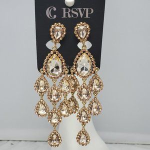RSVP rose gold water drop chandelier clip earring with rhinestones
